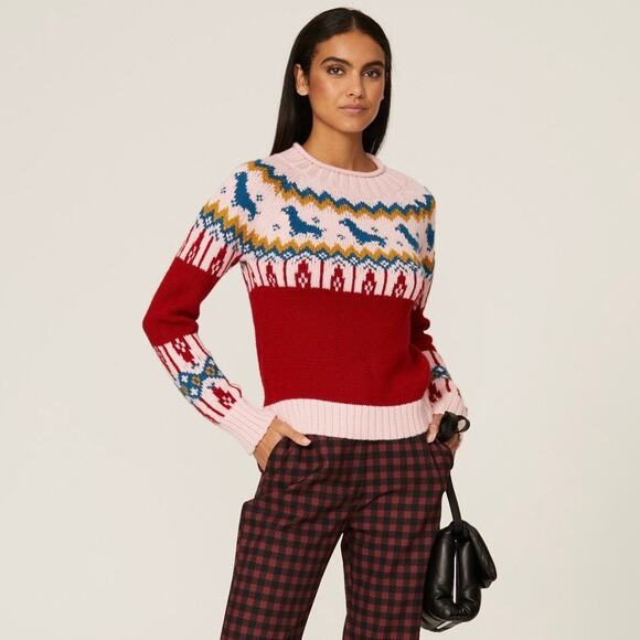 Rachel Antonoff Oscar Dachshund Hot Dog Fair Isle Print Alpaca Wool Sweater XL